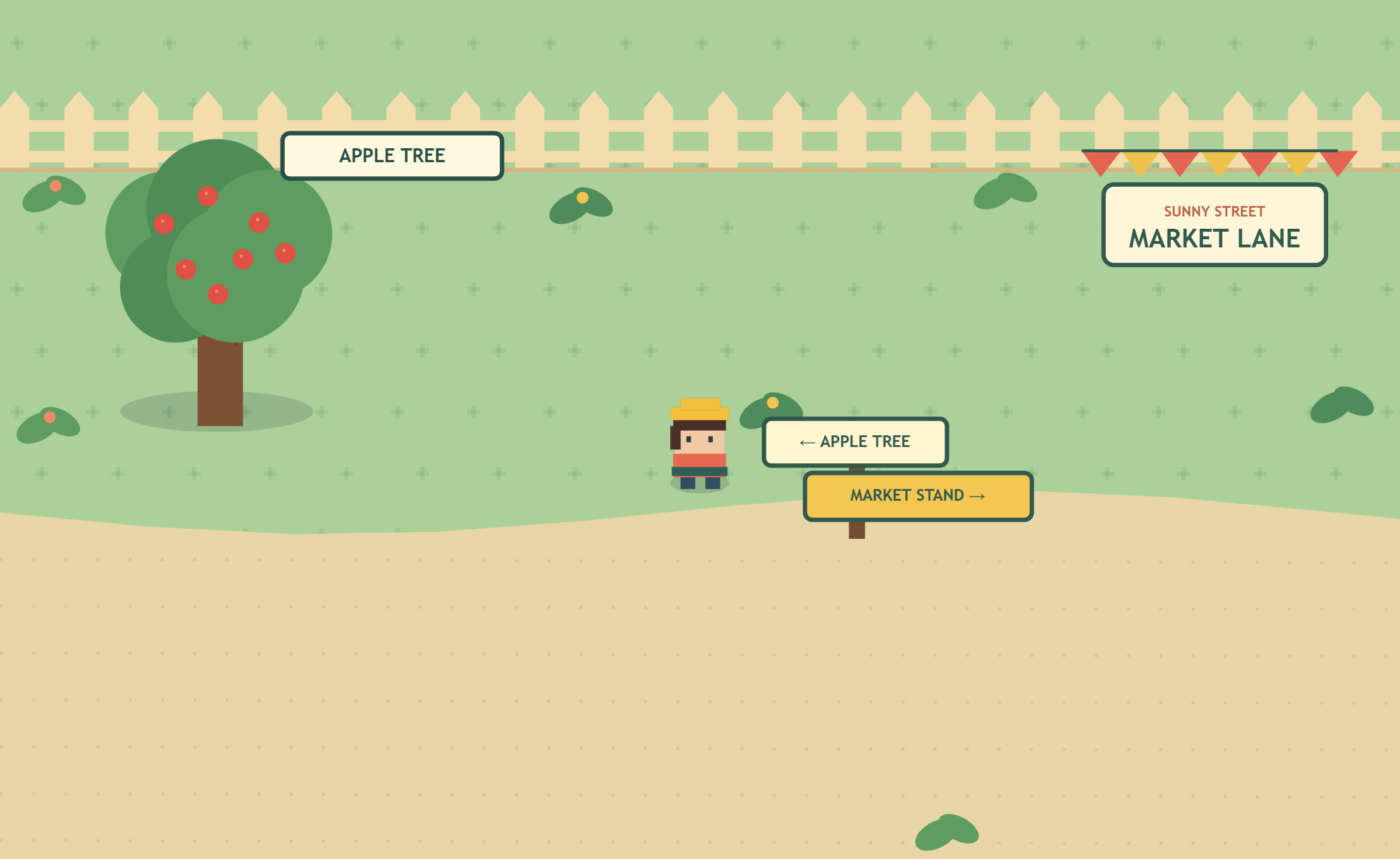 The Incremartal player standing near the apple tree and market lane signs.