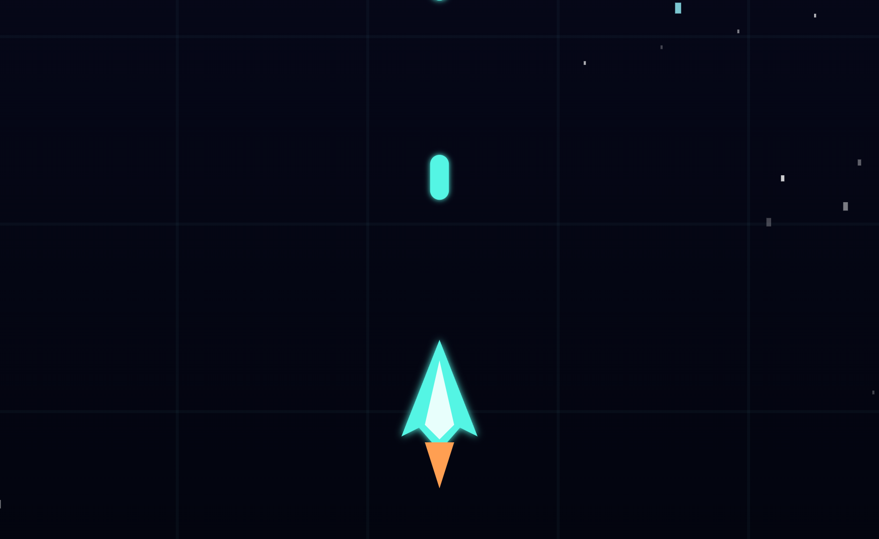 The glowing Neon Rift player ship firing upward through a dark starfield.